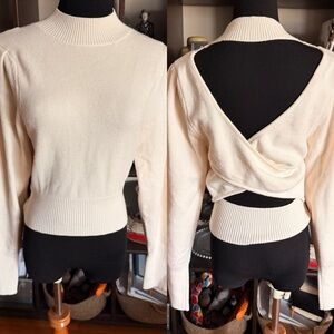 Lush Cream Open Back Mock Neck Sweater